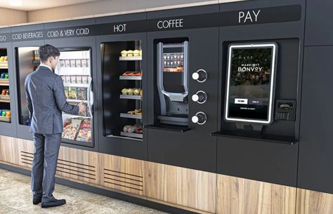 Marriott Fairfield Vending Bank 1 Food Vending Machines, Vending Machine Design, Vending Machine Business, Supermarket Design, Kiosk Design, Vending Machines, Marriott Hotels, Vending Machine, Booth Design