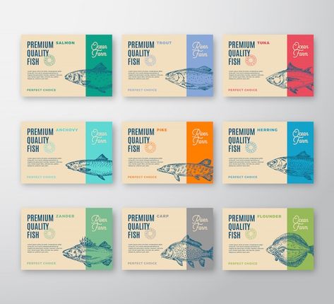 Drawn Fish, Fish Silhouette, Typography Hand Drawn, Food Logo Design, Food Packaging Design, Packaging Labels Design, Abstract Vector, Modern Typography, Logo Food