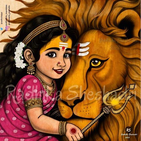 Beautiful art by @artbygurudesign of Goddess Maa Durga ,Sherawali 🦁the one who rides on a lion fearlessly✨✨✨✨✨✨✨✨✨✨✨✨✨✨✨✨✨✨✨✨✨MESSAGE… | Instagram Sherawali Mata Drawing, Painting Of Maa Durga, Durga Goddess Beautiful, Rangoli With Message, Cute Durga Maa, Maa Drawing, Durga Art, Leaf Art Diy, Mehndi Ideas