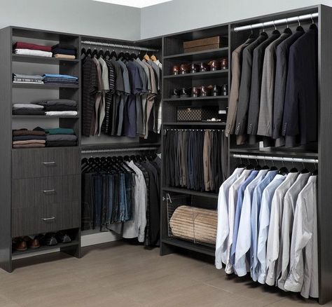 18 Stylish Walk In Closets For Every Modern Man  // Neatly Designed, organizer, organizing expert, clearing the clutter, home decor, simple, simplicity, professional, the container store, Ikea, hacks, tips and tricks, renovation, DIY, decoration, house, home, ideas, living room, bedroom, bathroom, office, kitchen, organize, design, how to, interior, garage, Jacksonville, florida, Atlantic beach, Ponte Vedra Dressing Design, Organized Closet, Walking Closet, Walk In Closet Design, Wardrobe Designs, Modern Closet, Aesthetic Books, Aaron Warner, Men Closet