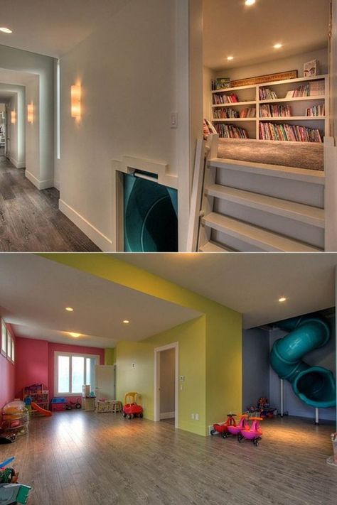 Each of my children would have a slide leading to a huge play room. This is so cool Ball Pit Room, Play Fort, Play Cafe, Twin Room, Indoor Slides, Kids Gym, Slides Design, Project Organization, Hidden Rooms