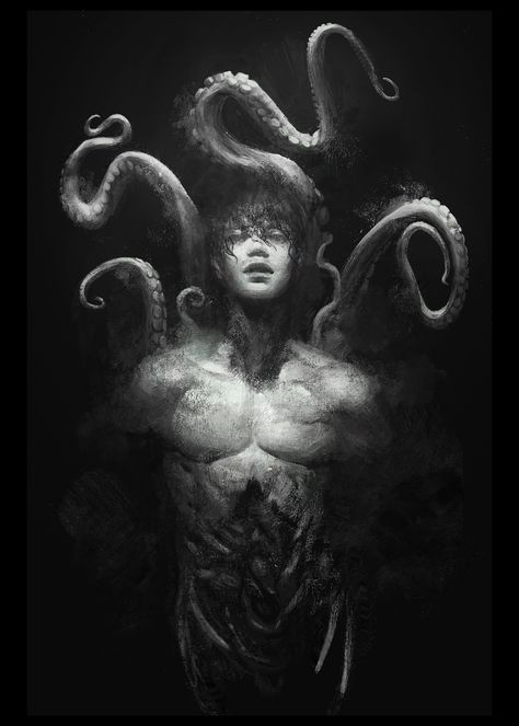 Flesh Monster Art, Lovecraftian Aesthetic, Eldritch Horror Aesthetic, Ocean Creatures Art, Lovecraft Monsters, Eldritch Horror, My Guy, Creatures Art, Cosmic Horror