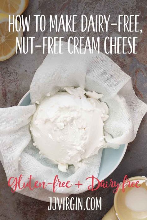 Paleo Cream Cheese, Homemade Cream Cheese Recipe, Dairy Free Bread, Dairy Free Cream Cheese, Vegan Cheese Recipes, Desserts Cookies, Dairy Free Snacks, Dairy Free Breakfasts, Dairy Free Gluten Free