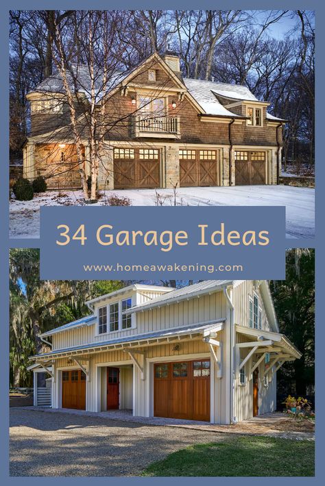 Here are 34 amazing ideas for your garage #garage #homedesign Garage Perpendicular To House, Garage 2nd Floor Addition, Garage Add On To House, Garage Facade Ideas, Garage Expansion Ideas, Garages Ideas Design, Garage Exterior Ideas, Over Garage Addition, Lakehouse Remodel