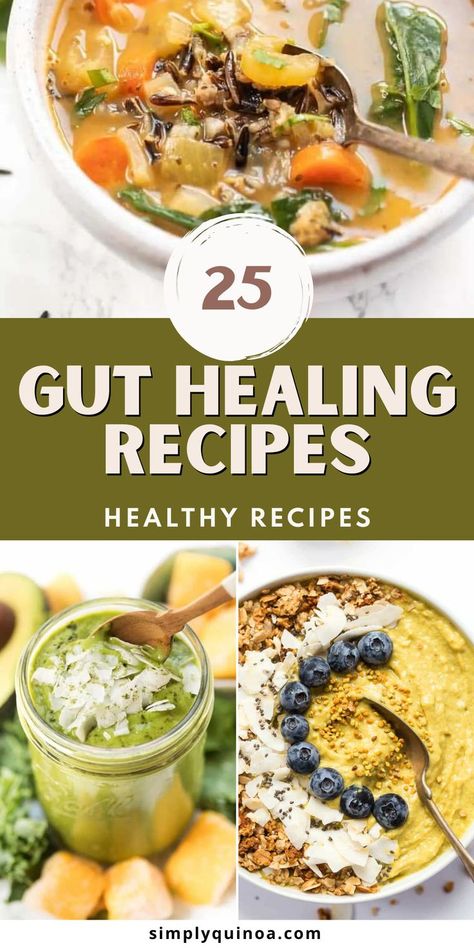 From breakfast to lunch to dinner and everything in between. Check out this list of 25 delicious gut healing recipes! Soups, salads, smoothies and more recipes all for keeping your gut healthy. Gut Healing Soup, Ibs Diet Recipes, Health Recipes Easy, Healthy Gut Diet, Gut Healing Diet, Health Soup, Healthy Gut Recipes, Healing Soup, Healing Diet