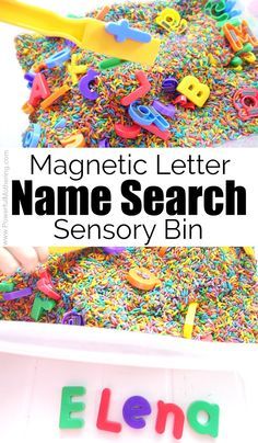 Kindergarten Sensory, Color Rice, Preschool Names, Sensory Tubs, Learn Letters, Sensory Rooms, Toddler Sensory, Name Activities, Sensory Boxes