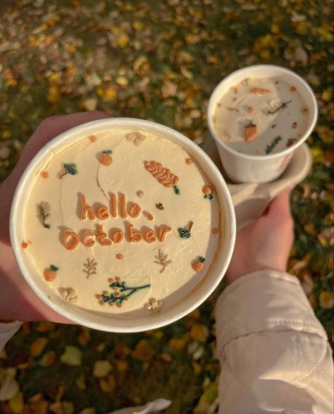 Hello October Aesthetic, October Coffee, Fall Birthday Cakes, Halloween Lunch Box, Fall Pies, Halloween Breakfast, Birthday Cake For Husband, Cake For Husband, Tiny Cakes