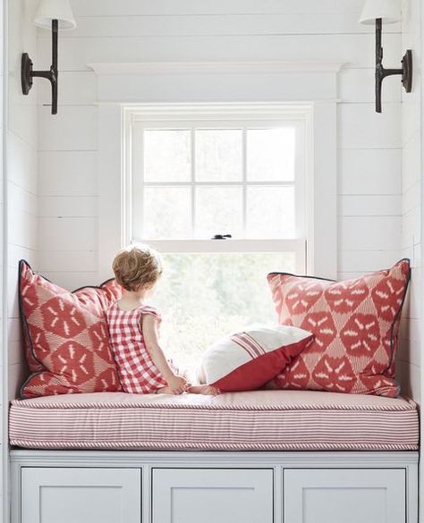 image Window Seat Under Window, Sunroom With Bench Seating, Window Seat Lighting Ideas, Window Bench Toy Storage, Bench Under Window In Bedroom, Built In Entryway Bench Under Window, Window Seat Dining Area, Window Bench Seat With Storage Kids Room, Dormer Bench Seat