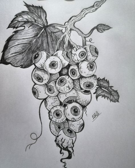 Thorn Vine Drawing, Hydra Drawing Sketches, Environment Sketch Pencil, Creepy Eyeball Drawing, Creepy Pencil Drawings, Halloween Sketches Aesthetic, Evil Flower Drawing, Horror Creatures Drawing, Surreal Drawing Ideas Creative