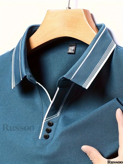 Russoo - Mens Classic Long Sleeve Lapel Shirt: Comfortable and Breathable, Ideal for Spring and Fall, Perfect Gift for Sophisticated Gentlemen Polo T Shirt Design, Men Tees, Mens Polo T Shirts, Polo Shirt Design, Polo Design, Creative Diy Gifts, Polo T Shirts, Mens Casual Outfits, Fashion Details