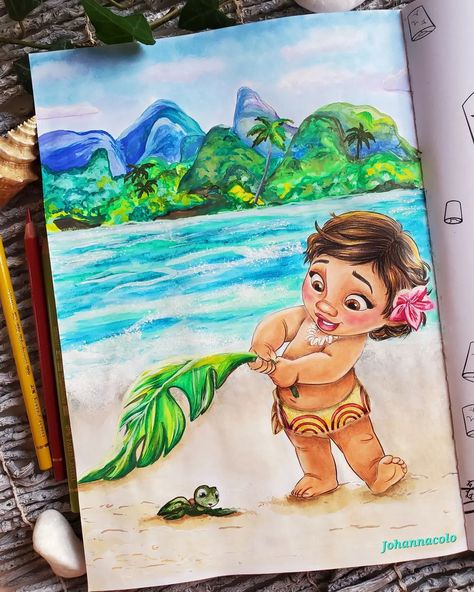 Colour Sketches Drawing, Baby Moana Drawing, Disney Animation Drawings, Moana Sketches, Drawing Ideas Disney, Moana Drawing, Painting Ideas Disney, Moana Fan Art, Rooms Of Wonder