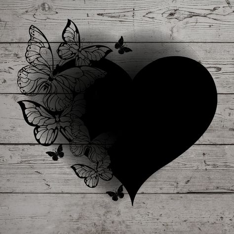 Black Butterfly Design, Heart With Bandages, Butterflies With Black Background, Black Background With White Heart, Hearts With Black Background, Heart With Butterflies, Black Faded Heart Wallpaper, Butterflies Design, Android Wallpaper Art