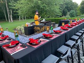 Private Hibachi Party, Hibachi Party Table Setting, Home Hibachi Party, Hibachi Catering Party, Hibachi Night At Home Decor, Hibachi At Home Set Up, Backyard Habatchi Party, Hibachi Dinner Outfit, Hibachi Dinner Party Table Decor