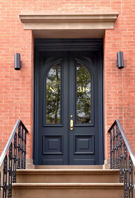 Across the five boroughs of New York City, brownstone rowhouses line the blocks, monuments to the history and lifestyle of New York City. Townhouse Front Door, Victorian Doors, French Front Doors, Stair Cases, Spiral Stair, Traditional Front Doors, Rooftop Gardens, European Doors, French Doors Exterior