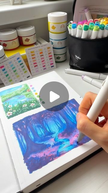 🌙  Wéber Andrea ✨ (Mandy) on Instagram: "Alcohol marker painting ✨💙 

@ohuhuart #ohuhuart #ohuhu #ohuhumarkers #alcoholmarkers #createwithohuhu" Cute Drawings With Alcohol Markers, Drawing Using Alcohol Markers, Easy Drawings Markers, Art With Alcohol Markers, Alcohol Based Markers Art, Ohuhu Markers Drawings, Alcohol Markers Art Ideas, Ohuhu Markers Art, Ohuhu Art