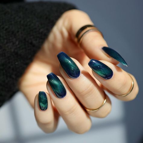 Imbre Nails, Teal Nails, My Demons, Dark Green Nails, Space Nails, Makeup Nails Art, Green Nail Designs, Nail Shimmer, Edgy Nails