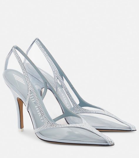 Venus Chrome PVC And Suede Pumps in Silver - The Attico | Mytheresa Attico Heels, Attico Shoes, Dreamy Heels, Heels Runway, Farfetch Shoes, Collage Pics, Expensive Taste, Year 7, Silver Pumps