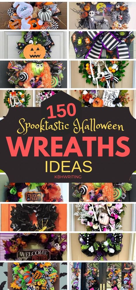 150 Spooktastic Halloween Wreaths Ideas Diy Halloween Skeleton, Scary Halloween Wreath, Spider Web Wreath, Halloween Door Wreaths, Halloween Mesh Wreaths, Halloween Front Doors, Dollar Tree Halloween, Holiday Wreaths Diy, Halloween Deco Mesh