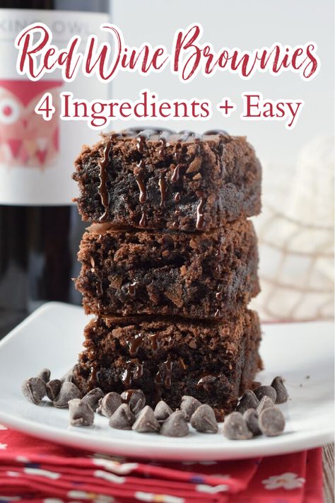 Boozy Deserts, Boozy Brownies, Wine Brownies, Red Wine Brownies, Boxed Brownie Recipes, Red Wine Hot Chocolate, Homemade Chocolate Sauce, Red Wine Recipe, No Bake Oreo Cheesecake