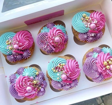 Pink Purple And Teal Cupcakes, Multi Color Cupcakes, Magic Mixies Cake, Magic Mixies Party, Magic Mixies Birthday Party, Girls Birthday Cupcakes, 3rd Birthday Cupcakes, Cupcake Cakes Birthday, Teen Cupcakes