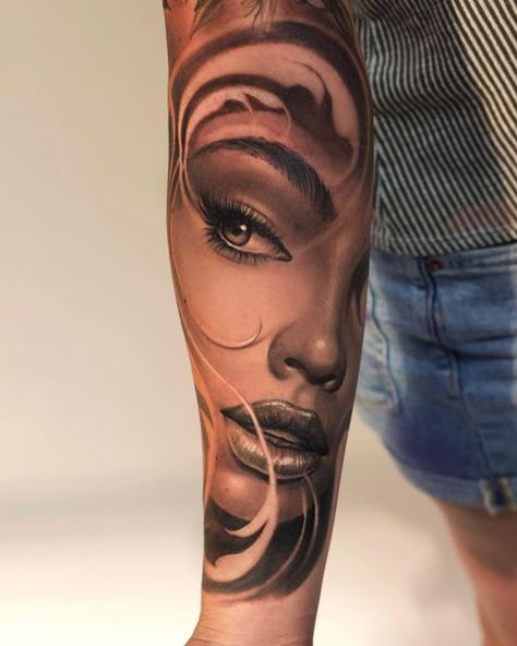 ivano natale on Instagram: "Forearm piece on my customer from Utah we did it💪🏼💯 APPOINTMENTS : ivanonatale.bng@gmail.com #ivanonataletats #entrepreneur #tattooartist #lasvegas #usa #italy #thygallerystudios #seventattoolv" Calf Tattoos For Women, Portrait Tattoo Sleeve, Female Warrior Tattoo, Mujeres Tattoo, Face Tattoos For Women, Arm Sleeve Tattoos For Women, Filigree Tattoo, Tattoo Lettering Design, Girl Face Tattoo