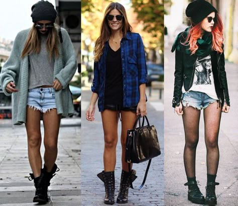 combat boots with denim shorts Outfit Ideas With Combat Boots, Combat Boots With Shorts, Military Boots Outfit, Boots With Shorts, Combat Boots Shorts, Boots Outfit Ideas, Combat Boot Outfits, Combat Boot Outfit, Boho Summer Outfits