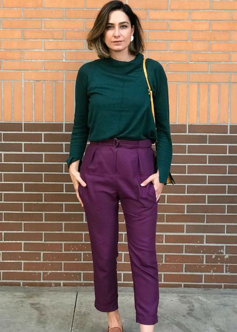 Green And Purple Outfit, Colour Combinations Fashion, Color Combos Outfit, Color Blocking Outfits, Color Combinations For Clothes, Purple Pants, Deep Winter, Purple Outfits, Neue Outfits