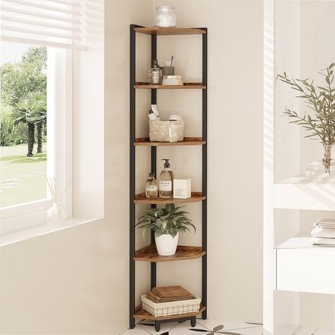 PRICES MAY VARY. Versatile Design: Our corner shelf stand works well as a bookshelf, display stand, or plant shelf in any room of your home. The rounded edges of the triangular boards are smooth to protect you and your family from scratches. Sturdy Coner Shelf: Crafted with high-quality particleboard and a sturdy steel frame, our corner shelf is built to last. This standing shelf unit can hold up to 22 lbs per tier and will stand the test of time Maximize Your Space: With 6 spacious shelves, our Plant Stand Corner, Corner Shelf Stand, Bookshelf Display, Corner Bookshelf, Corner Rack, Standing Shelf, Shelf Stand, Support Pour Plante, Corner Bookshelves