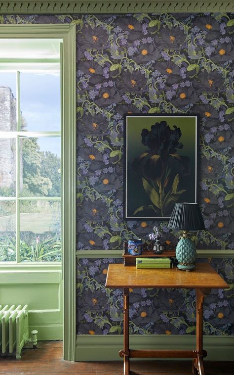 Think wallpaper is old-fashioned? Think again Wallpaper And Paint Combination, Wallpaper And Paint, House Of Hackney, British Interior, Paint Combinations, Gothic Garden, Wainscoting Panels, Wallpaper Project, London Design Festival