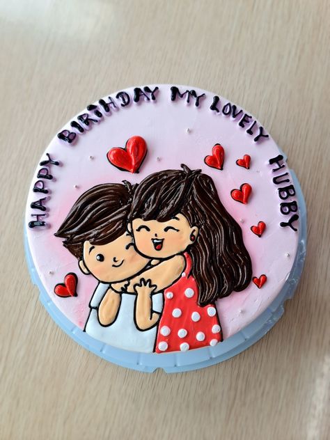 Best Cake Designs For Husband Birthday, Customised Cake For Boyfriend, Happy Birthday Hubby Decorations, Couple Cake Designs Birthday, Cake For Couple Birthday, Bday Cakes For Men Boyfriends, Small Anniversary Cake Designs, Husband Birthday Cakes Ideas, Bday Cake For Husband Birthday