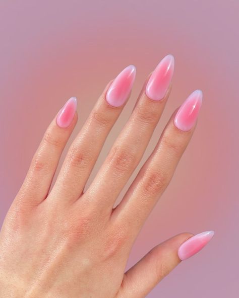 Best 21  aura almond nails you must try this year Aura Almond Nails, 22 Nails, Almond Nails Pink, Pink Summer Nails, Light Pink Nails, Pink Ombre Nails, Airbrush Nails, Summery Nails, Blush Nails