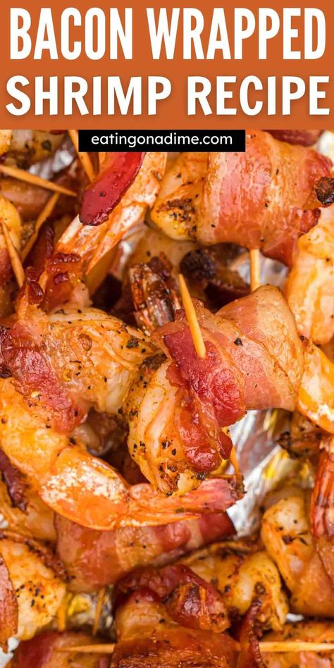 Bacon Shrimp Recipes, Bacon Wrapped Snacks, Bacon Wrapped Shrimp Appetizers, Easy Bacon Wrapped Shrimp, Bacon Wrap Shrimp Recipes, Wrapped Shrimp, Bacon Wrapped Shrimp, Side Salad Recipes, Shrimp Appetizers