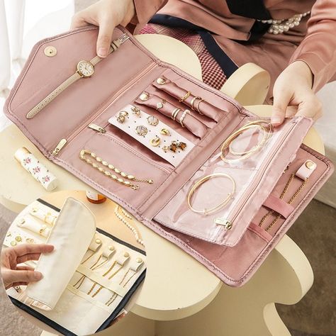 Luxury Travel Essentials, Portable Jewelry Organizer, Jewelry Travel Bag, Pink Jewelry Box, Travel Jewelry Organizer, Jewelry Safe, Travel Jewelry Case, Bracelet Ring, Pink Jewelry