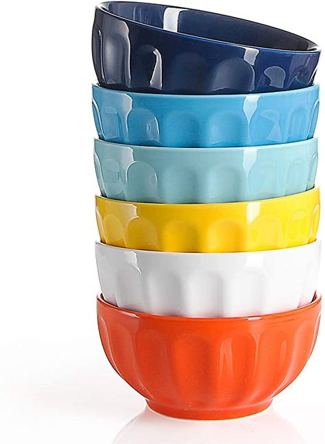 Amazon.com | Sweese 126.002 Porcelain Fluted Bowl Set - 18 Ounce for Cereal, Soup - Set of 6, Hot Assorted Colors: Cereal Bowls Individual Desserts, Soup Bowl Set, Small Meals, Porcelain Bowl, Eat Smarter, Porcelain Mugs, Pasta Bowls, Dessert Bowls, Casual Dining