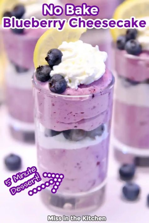 Dessert With Blueberries, Blueberry Fluff, No Bake Blueberry Cheesecake, Cheesecake Trifle, Dessert Cups Recipes, Cheesecake Parfaits, Canned Blueberries, Mini Dessert Cups, Cheesecake Cups