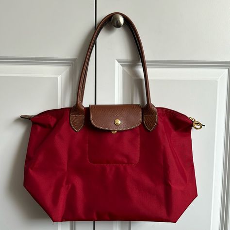 Longchamp Small Le Pliage Nylon Shoulder Tote In Deep Red Brand New Without Tags Birkinified Bag, Longchamp Small Le Pliage, Longchamp Red, Longchamp Small, Longchamp Bag, Longchamp Bags, Longchamp Le Pliage, Shoulder Tote, Deep Red