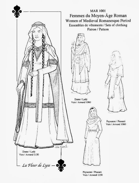 1100s Fashion, 12th Century Fashion, Peasant Outfit, Anglo Saxon Clothing, Middle Ages Clothing, Istoria Modei, Medieval Pattern, Early Middle Ages, Medieval Costume