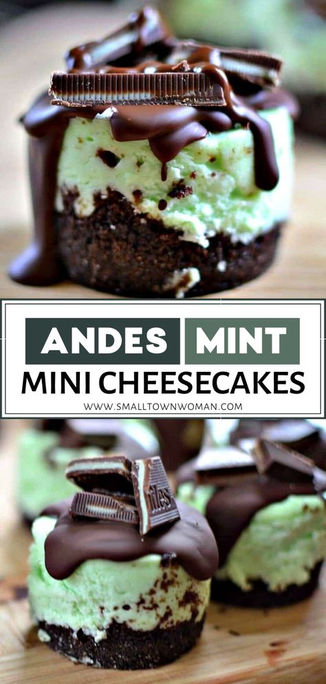 Chocolate Mini Cheesecakes, Chocolate Graham Cracker Crust, Mint And Chocolate, Delicious Cheesecake Recipes, Mint Cheesecake, Mini Cheesecake Recipes, Andes Mint, Holiday Appetizer, Brownie Desserts