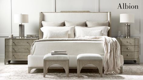 Albion Bedroom Items | Bernhardt Bernhardt Furniture Bedroom, Tall Upholstered Headboard, Shelter Bed, Curved Headboard, Bedroom Bedding, Bernhardt Furniture, California King Bedding, Bedroom Sets Queen, Queen Bedroom