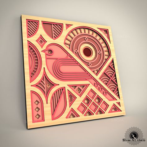 DTFMA21-Beautiful Bird Multilayer Art for Laser Cut, Bird Wall Hanging mandala SVG DXF file, Digital plan File for CNC router and laser cut https://etsy.me/3x8CDcE #mandaladxf #lasercutdxf #parametricwallart #mandalacncpattern #multilayermandala #woodenmandala #homedec Art Hallway, Karton Design, Bird Wall Hanging, Cnc Art, Laser Cut Wood Crafts, Routeur Cnc, 3d Mandala, Laser Engraved Ideas, Walnut Furniture