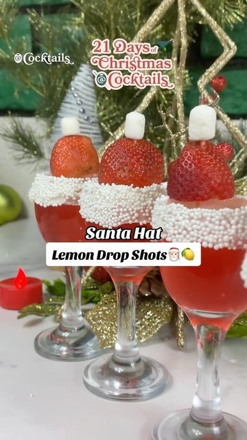 Christmas Lemon Drop Shots, Christmas Shots Recipes, Holiday Party Cocktails, Lemon Drop Shots, Party Cocktails, Christmas Cocktails, Lemon Drop, Next Holiday, Follow On Instagram