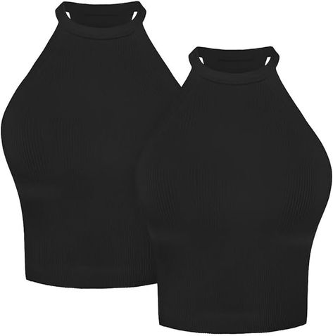 Sunzel Ribbed Tank Tops for Women, Halter High Neck Seamless Cute Crop Top, Basics Sleeveless Workout Athletic Yoga Shirts Crop Black+White X-Small at Amazon Women’s Clothing store Stylish Bra, Yoga Crop Tops, Cute Crop Top, High Neck Designs, Women Halter, Cute Crop Tops, Yoga Shirts, Ribbed Tank Tops, Ribbed Tank