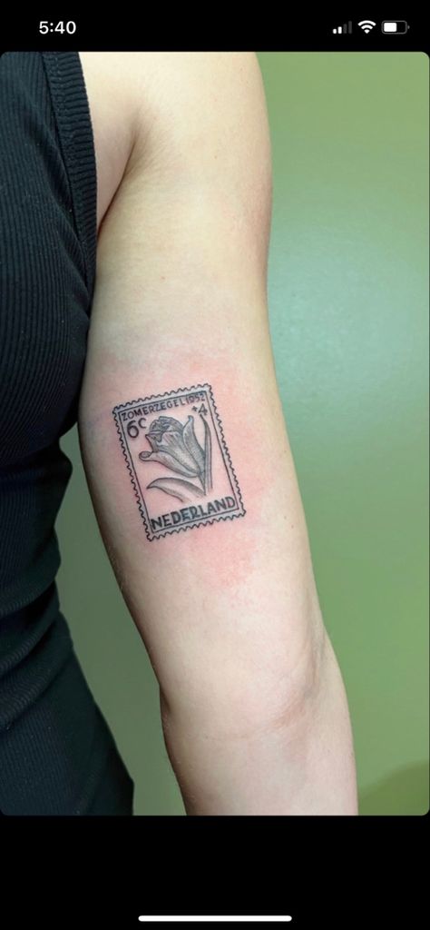 #dutch #tattoo #tattooinspo #stamp #stampart #stamptattoo #fineline Dutch Art Tattoo, Dutch Stamp Tattoo, Dutch Tattoos Women, German Stamp Tattoo, Dutch Words Tattoo, Dutch Shoes Tattoo, Traditional Dutch Tattoo, Amsterdam Stamp Tattoo, Germany Tattoo Ideas For Women