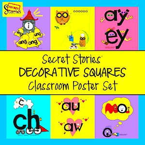 decorative square posters 4 Secret Stories Bulletin Board, Secret Stories Display, English Infographic, Reading Intervention Classroom, Phonics Stories, Phonics Display, Intervention Classroom, Letter Song, Tracking Reading