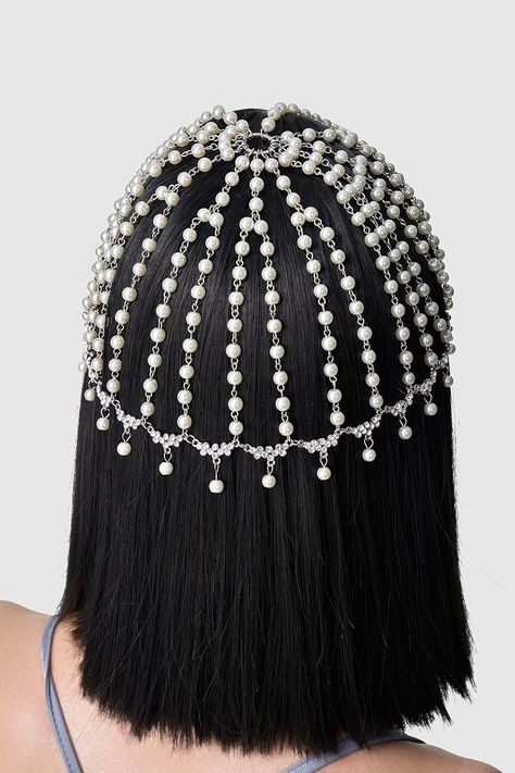 BABEYOND 1920s Crystal Cap Headpiece Rhinestone Head Chain Roaring 20s Great Gatsby Hair Accessories for Art Deco Party (Silver Pearl) Gatsby Hair Accessories, Great Gatsby Hair, Great Gatsby Hairstyles, 1920s Accessories, Gatsby Hair, Art Deco Party, 1920s Headpiece, Art Deco Hair, Rhinestone Headpiece