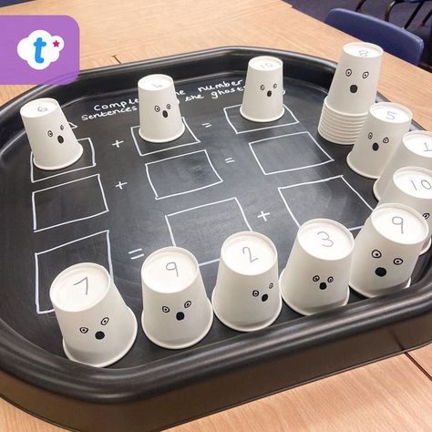 Spooky Tuff Spot  Trays 🕷👻🕸 Maths Tuff Tray Ideas, Halloween Tuff Tray, Continuous Provision Year 1, Preschool Set Up, Tuff Tray Ideas, Halloween Teaching, Halloween Math Activities, Body Parts Preschool, Tuff Spot