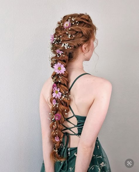 Flower Braids, Flowers In Her Hair, Fairy Hair, Long Red Hair, Fantasy Hair, Long Braids, Long Red, Fish Tail Braid, Httyd