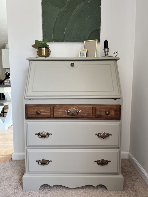 How to Refinish An Old Secretary Desk - Allisonchapp Secretary Desk Diy, Refurbished Secretary Desk Wood, Painted Vintage Secretary Desk, Refinished Antique Secretary Desk, Vintage Secretary Desk With Drawers, Antique Side By Side Secretary Desk, Secretary Desk Makeover, Antique Secretary Desks, Refinishing Furniture Diy