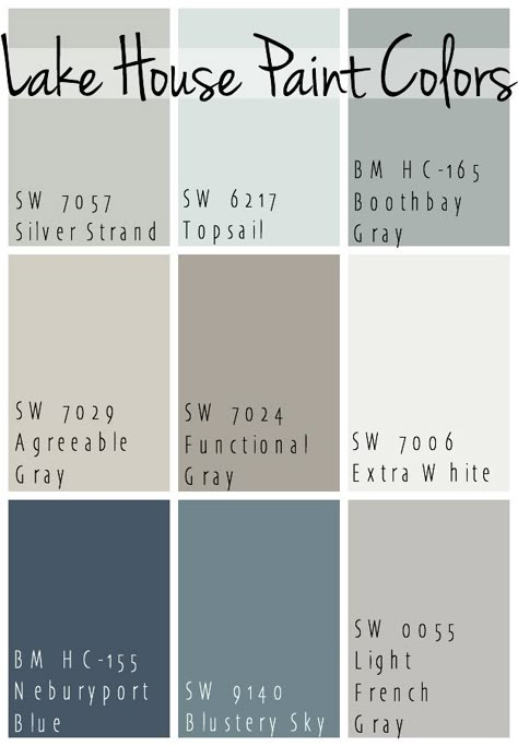 Lake House Paint Colors, Bedrooms Farmhouse, House Paint Colors, Gray Paint Colors, Farmhouse Paint, Revere Pewter, Pintura Exterior, Lake Home, Gray Tones