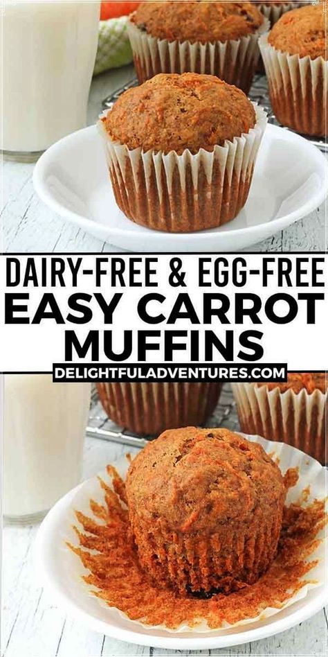 Soft, fluffy, and moist easy vegan carrot muffins, lightly sweetened and infused with warm spices. These homemade treats are perfect for breakfast or as a snack. Customize them with your favorite add-ins like raisins, nuts, or seeds, or enjoy them plain. They're easy to make, dairy-free, egg-free, and can be made gluten-free if required. Gluten Free Carrot Muffins, Vegan Carrot Cake Muffins, Vegan Carrot Muffins, Carrot Muffins Easy, Vegan Gluten Free Muffins, Egg Free Muffins, Vegan Snack Recipes, Vegan Baking Recipes, Sugar Free Recipes Desserts